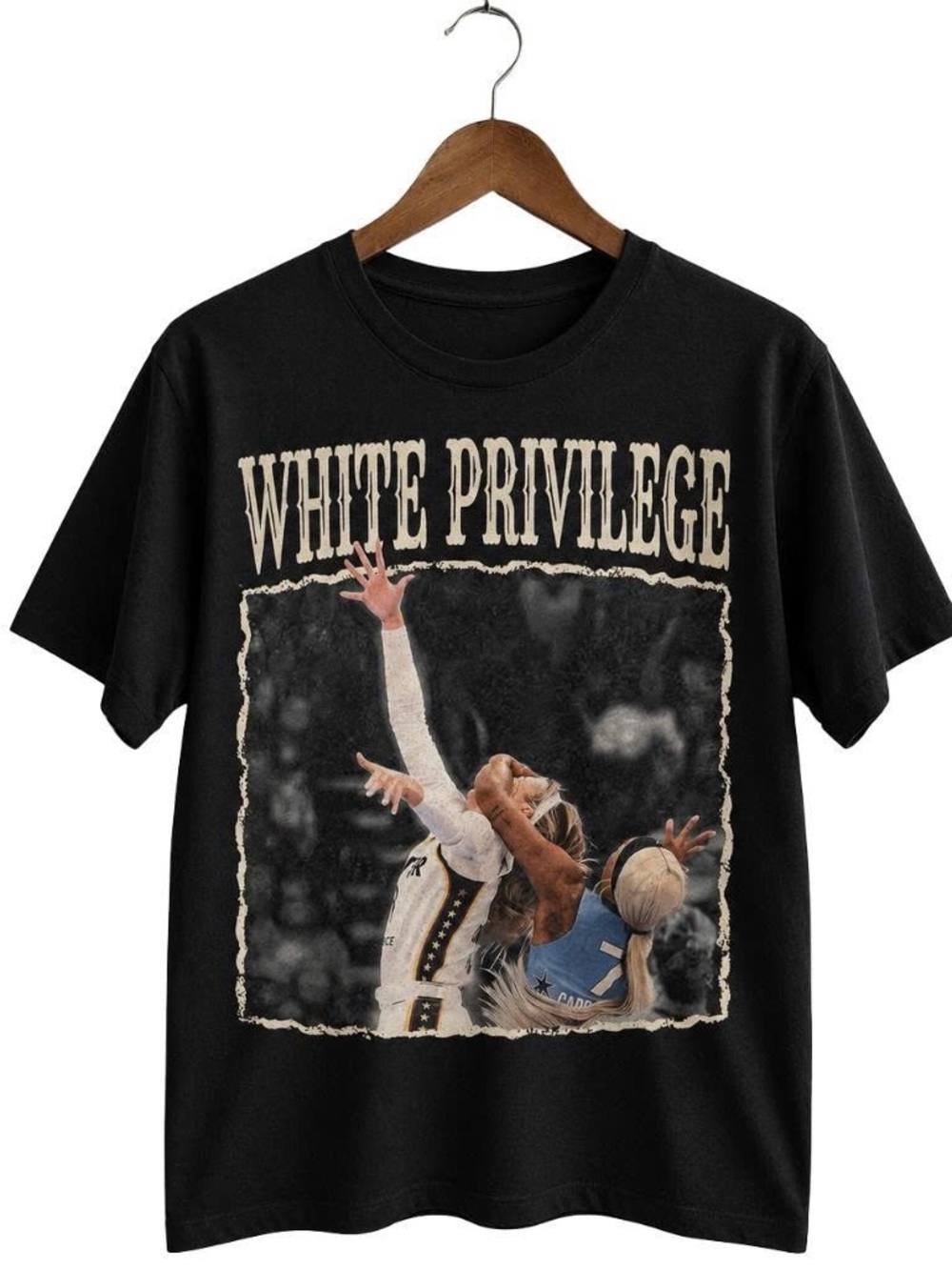 Black Graphic T-Shirt with 'White Privilege' Print Basketball